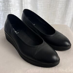 Fly London Black Leather Wedge Pumps Women Size 39 (US 8-8.5) Comfort Work Shoes